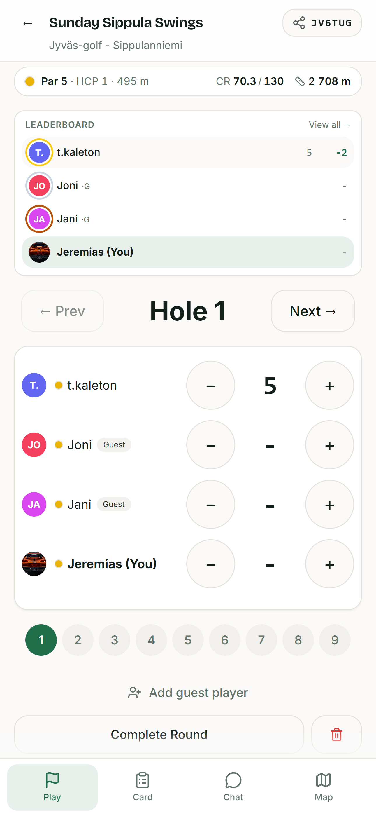 Reiän tuloskirjausnäkymä